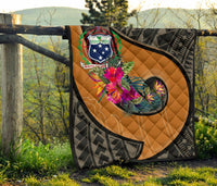 Samoa Premium Quilt - Polynesian Hook And Hibiscus (Nude) - Polynesian Pride