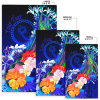 Custom Personalised Chuuk Area Rug - Humpback Whale with Tropical Flowers (Blue) - Polynesian Pride