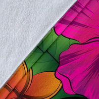 Hawaii Turtle Tribal Map Hibiscus Plumeria Premium Blanket - Polynesian Pride