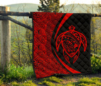 Hawaii Turtle Map Polynesian Premium Quilt - Red - Circle Style - Polynesian Pride