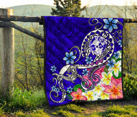 Tonga Premium Quilt - Turtle Plumeria (Blue) - Polynesian Pride
