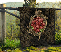 Hawaii Shark Hibiscus Gold Premium Quilt - Polynesian Pride