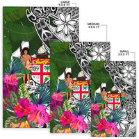 Fiji Area Rug White - Turtle Plumeria Banana Leaf Crest - Polynesian Pride