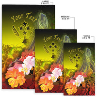 Kosrae Custom Personalised Area Rug - Humpback Whale with Tropical Flowers (Yellow) - Polynesian Pride