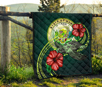 Hawaii Polynesian Premium Quilt - Green Turtle Hibiscus - Polynesian Pride