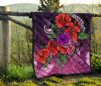Polynesian Premium Quilt - Purple Hibiscus Turtle Flowing - Polynesian Pride