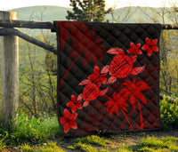 Hawaii Turtle Plumeria Coconut Tree Polynesian Premium Quilt - Red - Polynesian Pride
