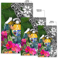 Nauru Area Rug White - Turtle Plumeria Banana Leaf Crest - Polynesian Pride