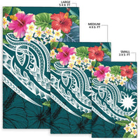 Nauru Polynesian Area Rug - Summer Plumeria (Turquoise) - Polynesian Pride