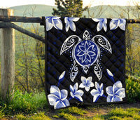 Hawaiian Icon Blue Turtle Plumeria Quilt - Polynesian Pride