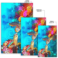 Fiji Area Rug - Sea Turtle Coral Treasure Coat of Arm - Polynesian Pride