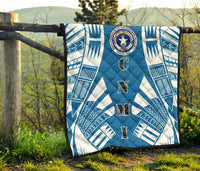 Northern Mariana Islands Premium Quilt - Northern Mariana Islands Seal Polynesian White Tattoo (Blue) - Polynesian Pride