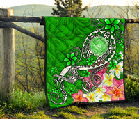 American Samoa Polynesian Premium Quilt - Turtle Plumeria (Green) - Polynesian Pride