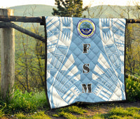 Federated States Of Micronesia Premium Quilt - Federated States Of Micronesia Seal Polynesian White Tattoo (Blue) - Polynesian Pride