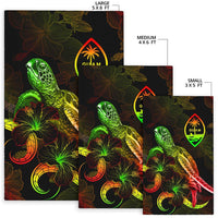 Guam Polynesian Area Rugs - Turtle With Blooming Hibiscus Reggae - Polynesian Pride