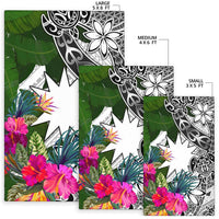 Nauru Area Rug White - Turtle Plumeria Banana Leaf - Polynesian Pride