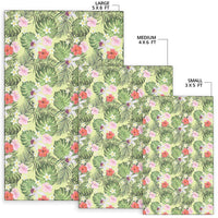 Tropical Hibiscus, Plumeria Green Rug - Polynesian Pride
