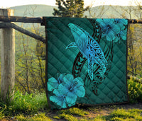 Hawaii Whale Swim Poly Turquoise Premium Quilt - Polynesian Pride