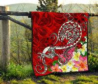 Polynesian Premium Quilt - Turtle Plumeria Red Color - Polynesian Pride