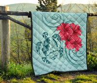 Hawaii Polynesian Turtle Hibiscus Blue Premium Quilt - Bless Style - Polynesian Pride
