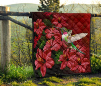 Hawaii Red Hibiscus Humming Bird Premium Quilt - Polynesian Pride
