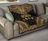 Society Islands Premium Quilt - Society Islands Flag Polynesian Chief Gold Version - Polynesian Pride