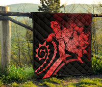 Hawaii Turtle Hibiscus Polynesian Vintage Premium Quilt - Blue - Polynesian Pride