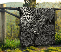 Tahiti Polynesian Premium Quilt - White Turtle Hibiscus Flowing - Polynesian Pride