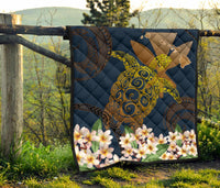 Hawaii Turtle Plumeria Polynesian Kanaka Map - Blue Style - Premium Quilt AH - Polynesian Pride