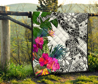Nauru Premium Quilt White - Turtle Plumeria Banana Leaf - Polynesian Pride
