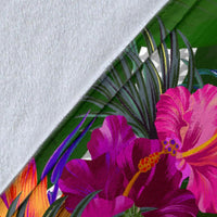 Papua New Guinea Premium Blanket White - Turtle Plumeria Banana Leaf - Polynesian Pride