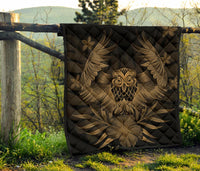Hawaii Owl Hibiscus Plumeria Premium Quilt - Gold - Polynesian Pride