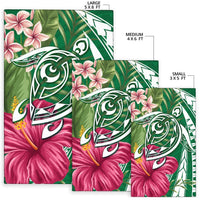 Hawaii Polynesian Turtle Tropical Hibiscus Plumeria Rug - Green - Polynesian Pride