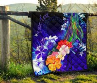 Cook Islands Custom Personalised Premium Quilt - Humpback Whale with Tropical Flowers (Blue) - Polynesian Pride