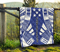 Gambier Islands Premium Quilt - Gambier Islands Flag Polynesian White Tattoo (Blue) - Polynesian Pride