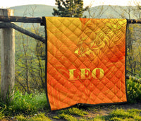 Sun In Leo Zodiac Premium Quilt Polynesian Tattoo Simple - Orange - Polynesian Pride