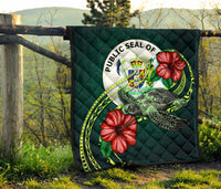 Niue Polynesian Premium Quilt - Green Turtle Hibiscus - Polynesian Pride