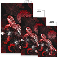 American Samoa Polynesian Area Rugs - Turtle With Blooming Hibiscus Red - Polynesian Pride