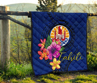 Tahiti Polynesian Premium Quilt - Floral With Seal Blue - Polynesian Pride