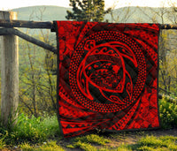 Hawaiian Kanaka Honu Hibiscus Tornando Red Polynesian Premium Quilt - Polynesian Pride