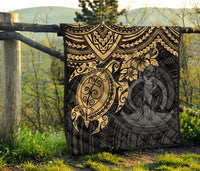 Vanuatu Polynesian Premium Quilt - Vanuatu Coat Of Arms & Gold Turtle Hibiscus - Polynesian Pride
