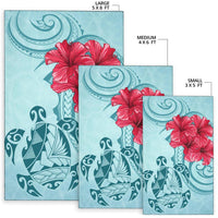 Hawaii Polynesian Turtle Hibiscus Blue Rug - Bless Style - Polynesian Pride