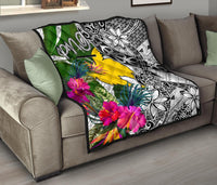 Papua New Guinea Premium Quilt White - Turtle Plumeria Banana Leaf - Polynesian Pride