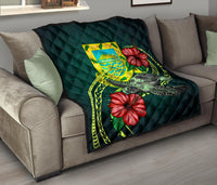 Tuvalu Polynesian Premium Quilt - Green Turtle Hibiscus - Polynesian Pride