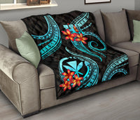 Polynesian Hawaii Premium Quilt - Turquoise Plumeria - Polynesian Pride