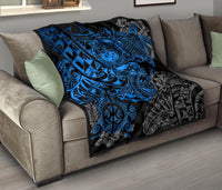 Samoa Polynesian Premium Quilt - Blue Turtle Flowing Blue - Polynesian Pride