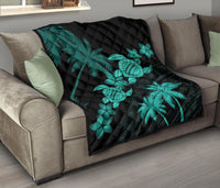 Hawaii Turtle Plumeria Coconut Tree Polynesian Premium Quilt - Turquoise - Polynesian Pride