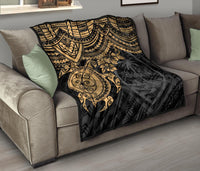 Guam Polynesian Premium Quilt - Guam Coat Of Arms & Golden Turtle Hibiscus - Polynesian Pride