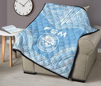 Federated States Of Micronesia Premium Quilt - FSM Seal Polynesian Chief Light Blue Version - Polynesian Pride