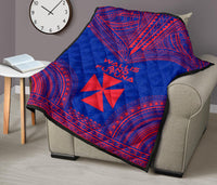 Wallis And Futuna Premium Quilt - Wallis And Futuna Coat Of Arms Polynesian Chief Dark BLue Version - Polynesian Pride